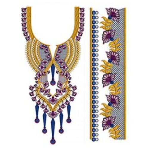 Gauzy Neck Embroidery Design With Curvy Spirals 24563