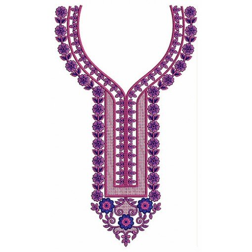 Lavender Cosmos Flowers Neck Embroidery Design 24564