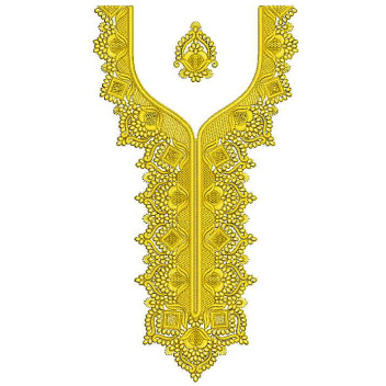 Ornate Golden Blossom Neckline Embroidery Design