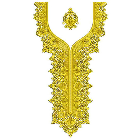 Ornate Golden Blossom Neckline Embroidery Design