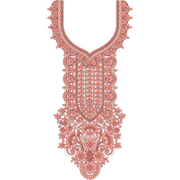 Peach Petal Plume Neck Embroidery Design