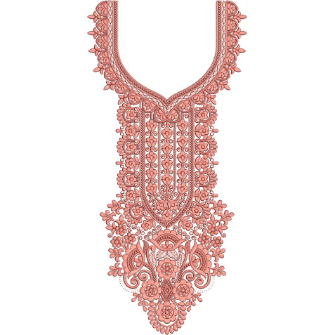 Peach Petal Plume Neck Embroidery Design
