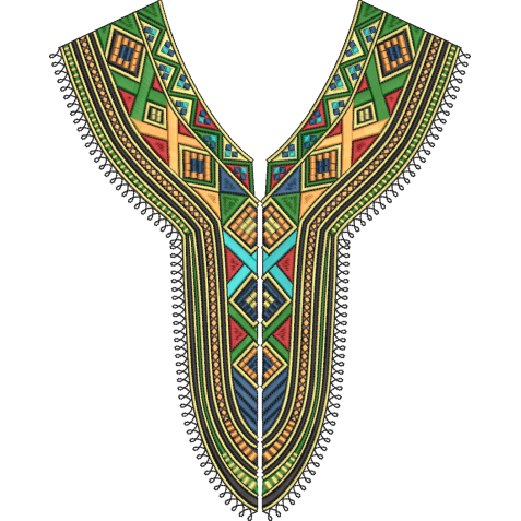Ornate African Dashiki Neckline Embroidery Design