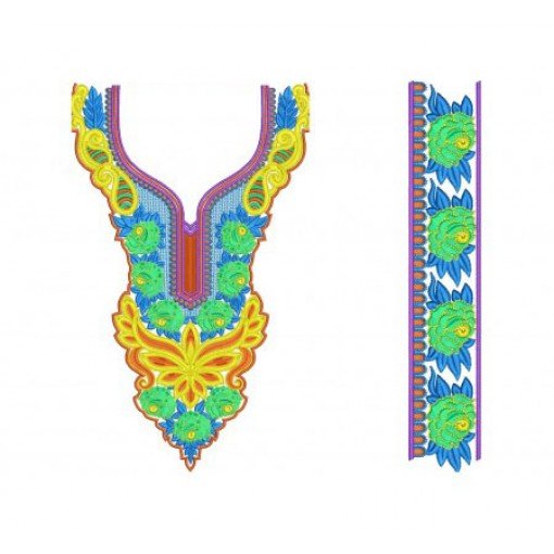 Silk Crepe Kaftan Neck & Border Embroidery Design Silk Crepe Kaftan Neck & Border Embroidery Design