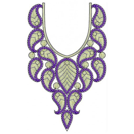 Paisley Designer Neck Sequins Cording Embroidery Design Paisley Designer Neck Sequins Cording Embroidery Design