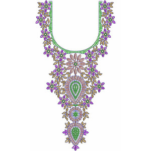 Floral Leaf Pattern Cording Neck Design