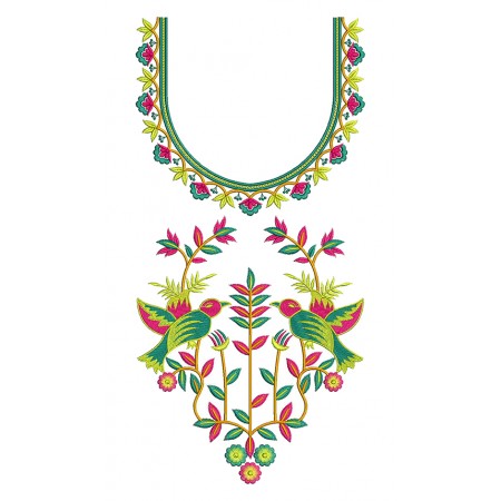 Beautiful Bird Embroidery Neck Design