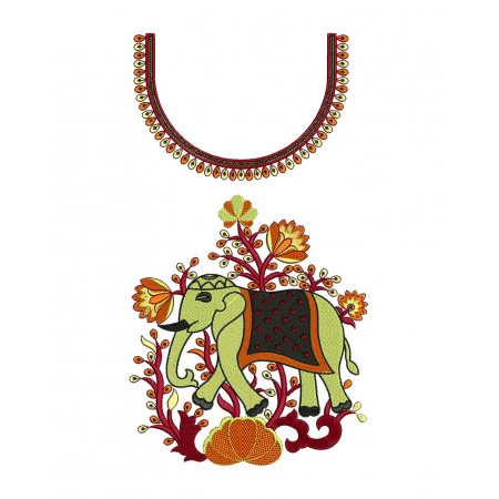 Elephant Embroidery For Kaftan Tunic