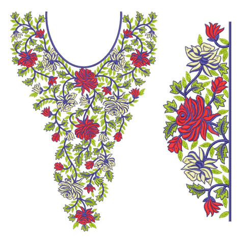 EmbDesignTube - Charming Ladies Kurti Neck & Sleeve Embroidery Set
