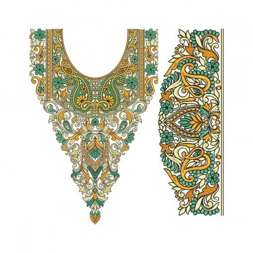 Exquisite Embroidered Neckline & Sleeve Design Exquisite Embroidered Neckline & Sleeve Design