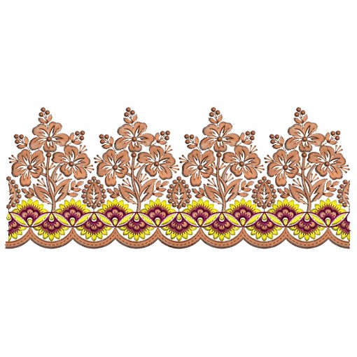 Elegant Floral Scallop Border Machine Embroidery Design for Apparel & Decor