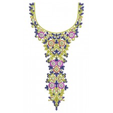 Frill Neck Floral Maxi Dress Neck Embroidery Design 24700