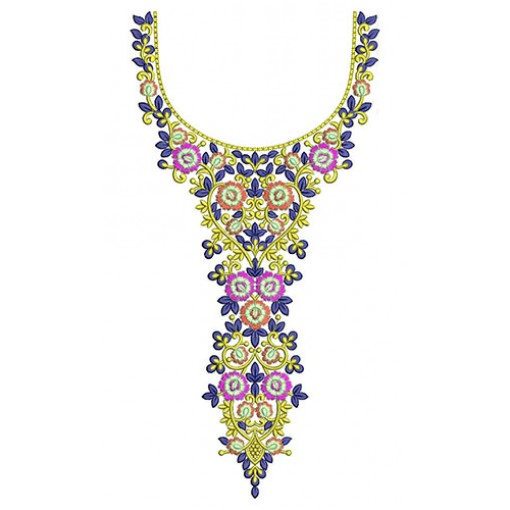 Frill Neck Floral Maxi Dress Neck Embroidery Design 24700
