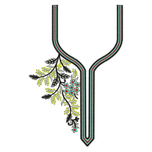 Small Flower With Leaf Neck Embroidery Design 25127