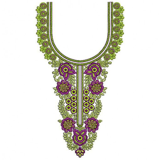 Spring Blossom Embroidery Abaya Neck Design 24873