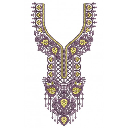 Trailing Flower Neck Embroidery Design 25380