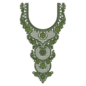 Ornate Baroque Floral Neckline Embroidery Design