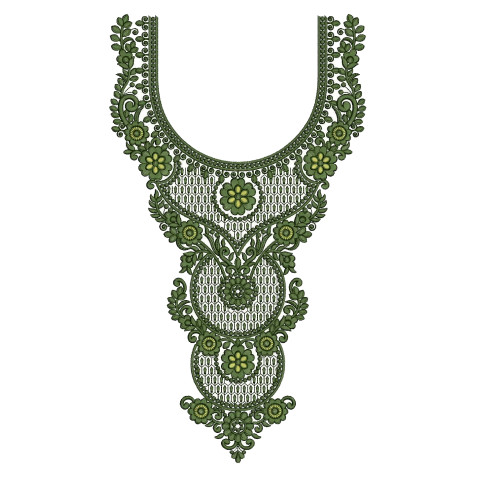Ornate Baroque Floral Neckline Embroidery Design