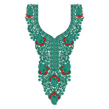 Ornate Rococo Floral Neckline Embroidery Design