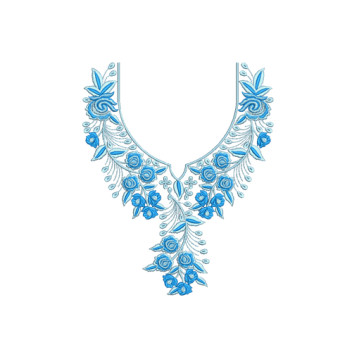 Blue Rose Floral Neckline Machine Embroidery Design