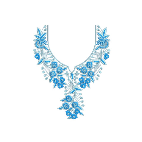 Blue Rose Floral Neckline Machine Embroidery Design