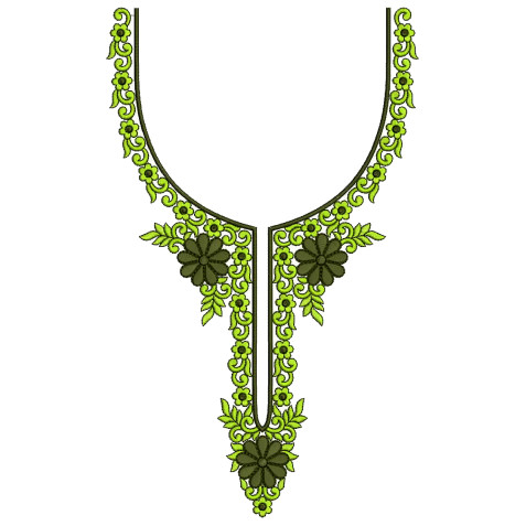 Lime Leaf Border Neck Embroidery Design