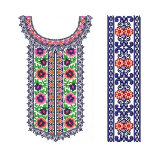 Colorful Flower Neck Embroidery Design 22873 Colorful Flower Neck Embroidery Design 22873