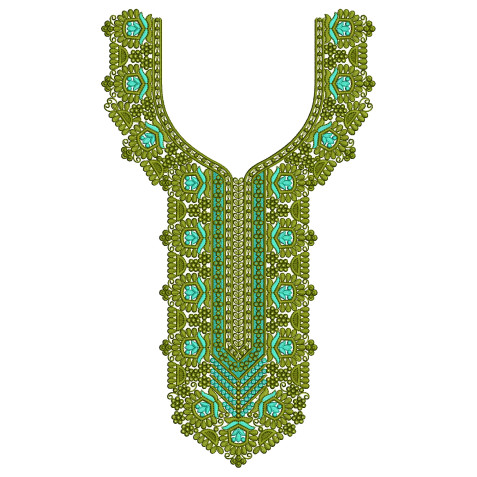 Geometric Floral Placket Embroidery Design
