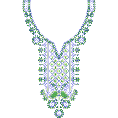 Elegant Traditional Floral V-Neckline Embroidery Design
