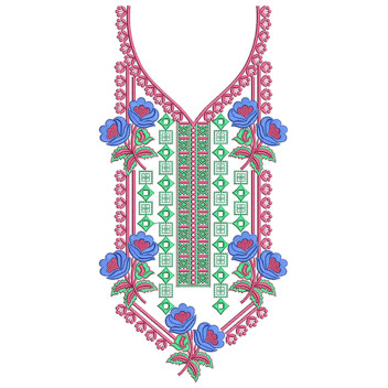 Azure Vine Neck Embroidery Design