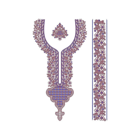 Flat With Cording Long Neck And Sleeve Embroidery Design
