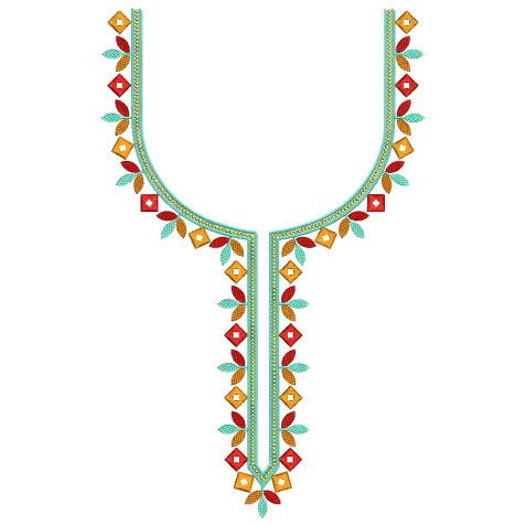 Floral Mirror Neck Embroidery Design