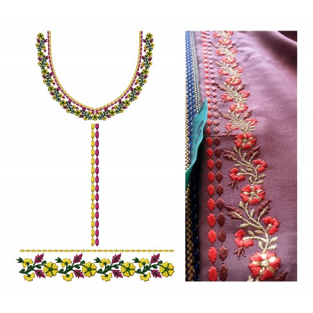 Flower Neck With Streetline Embroidery Design