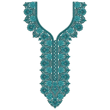 Teal Trellis Neck Embroidery Design