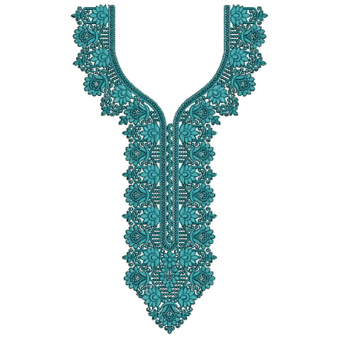 Teal Trellis Neck Embroidery Design