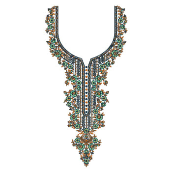 Ornate Floral Neckline Embroidery Design