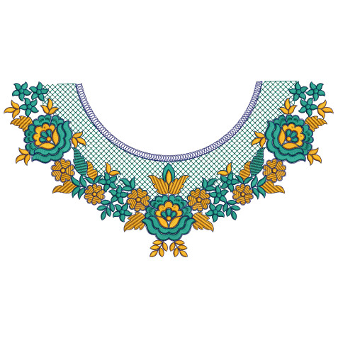 Symphony of Teal and Gold Florals Embroidery Design
