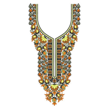 Ornate Floral Garment Neckline Embroidery Design