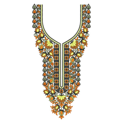 Ornate Floral Garment Neckline Embroidery Design