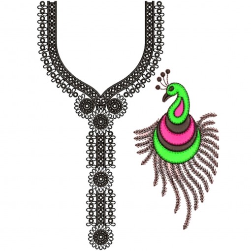 Peacock & Flower Neck Embroidery Design 20600 Peacock & Flower Neck Embroidery Design 20600