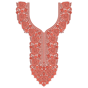 Ornate Folk Floral Neckline Embroidery Design