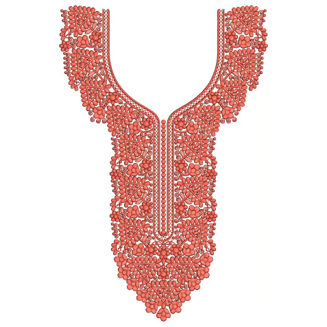 Ornate Folk Floral Neckline Embroidery Design