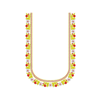 Vibrant Floral U-Neck Embroidery Design