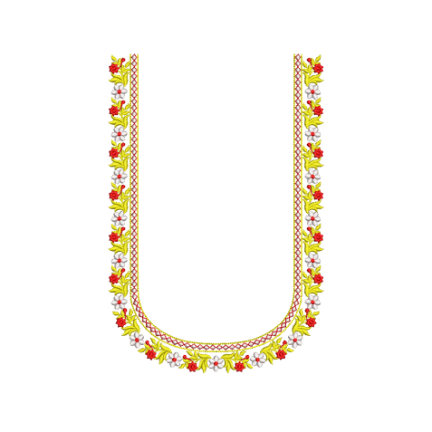 Vibrant Floral U-Neck Embroidery Design