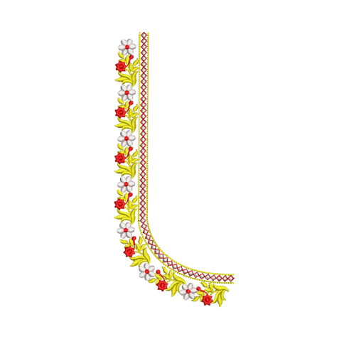Vibrant Floral U-Neck Embroidery Design