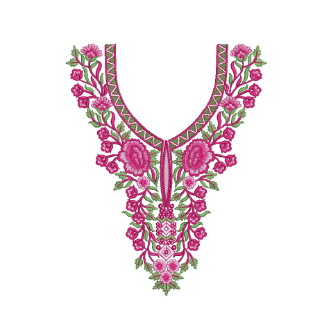 Vibrant Peony Floral Neckline Embroidery Design