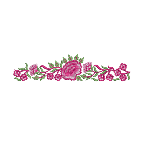 Vibrant Peony Floral Neckline Embroidery Design